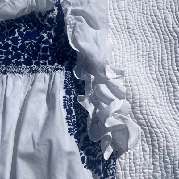 Mi Golondrina White Blouse with Navy Blue Embroidery - Picture 5 of 7